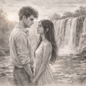 Casal à beira da cascata Livro A Cachoeira (Em produção)